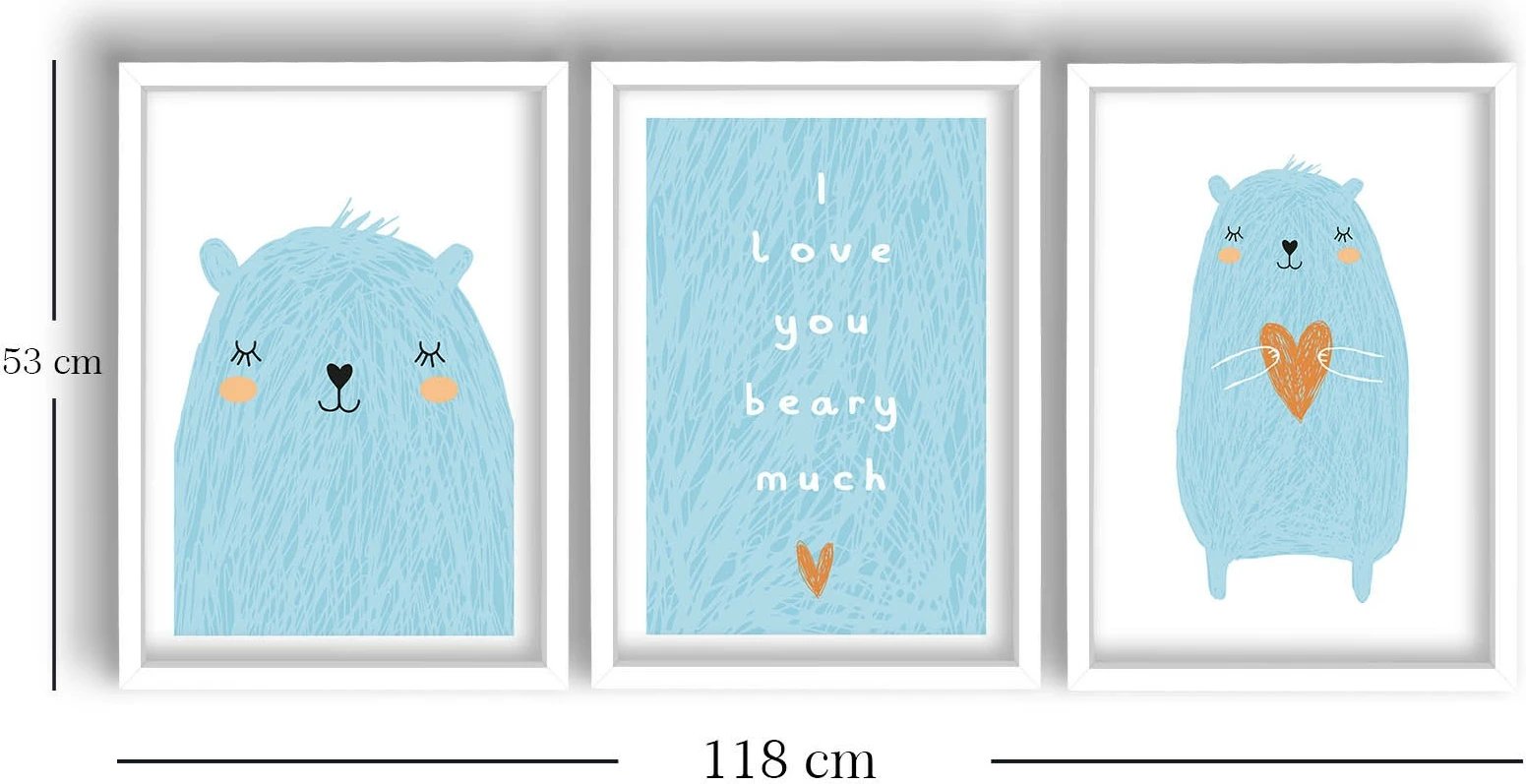 Pikturë dekorative me kornizë MDF (3 pjesë), Wallity, 3P3853BCT-003, blu dhe bardhë