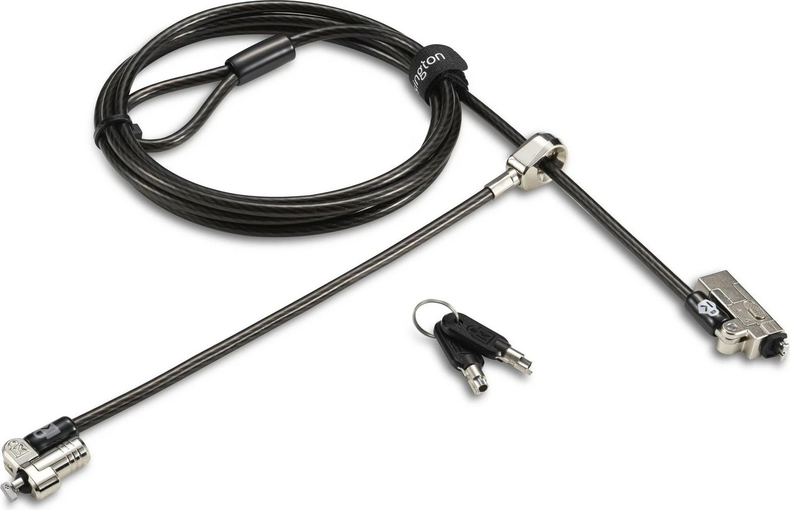 Kabllo sigurie Kensington Slim NanoSaver 2.0 Dual Headed Lock, çelës, çelik karboni, argjend, zi