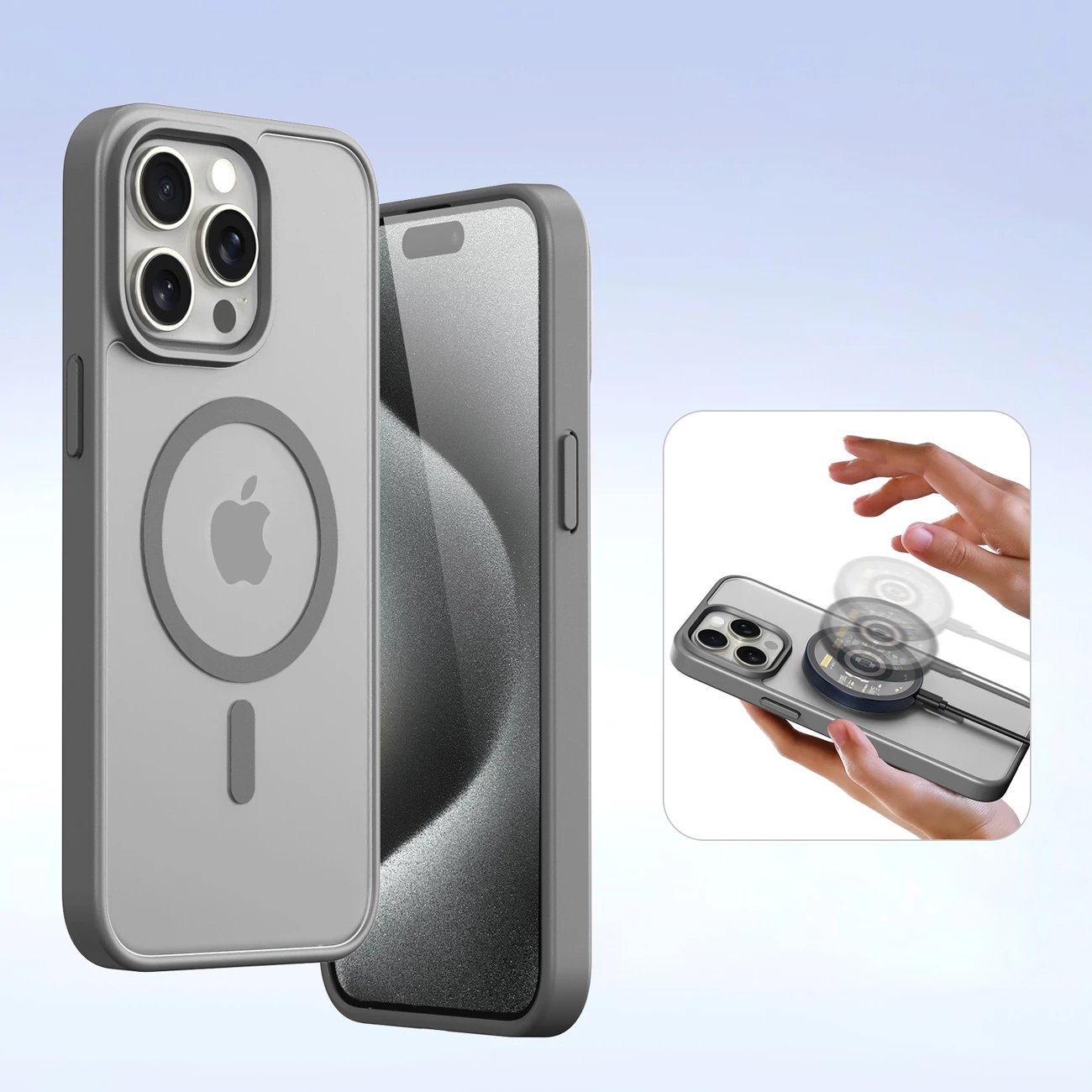 Mbështjellës Dux Ducis Lawa për iPhone 15 Pro, lëkurë, me portofol magnetik, Gri