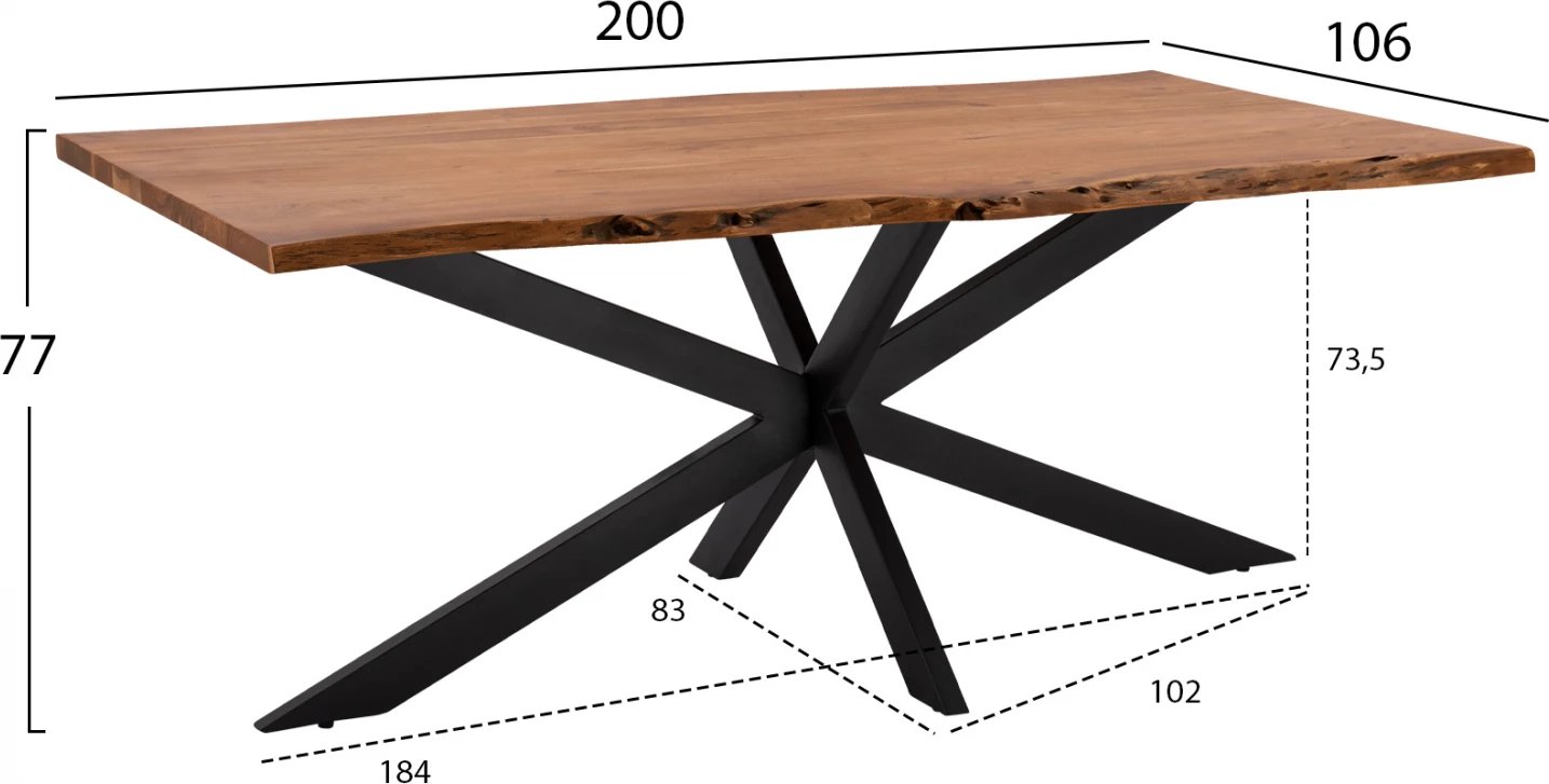 Tavolinë ngrënieje Montana Superior 200x106x77, trashësi 3.5, dru akacie solid, FH8716.11