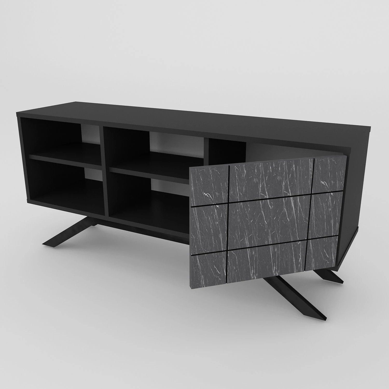 Komodë TV Hanah Home, ngjyrë e zezë, detaje mermeri