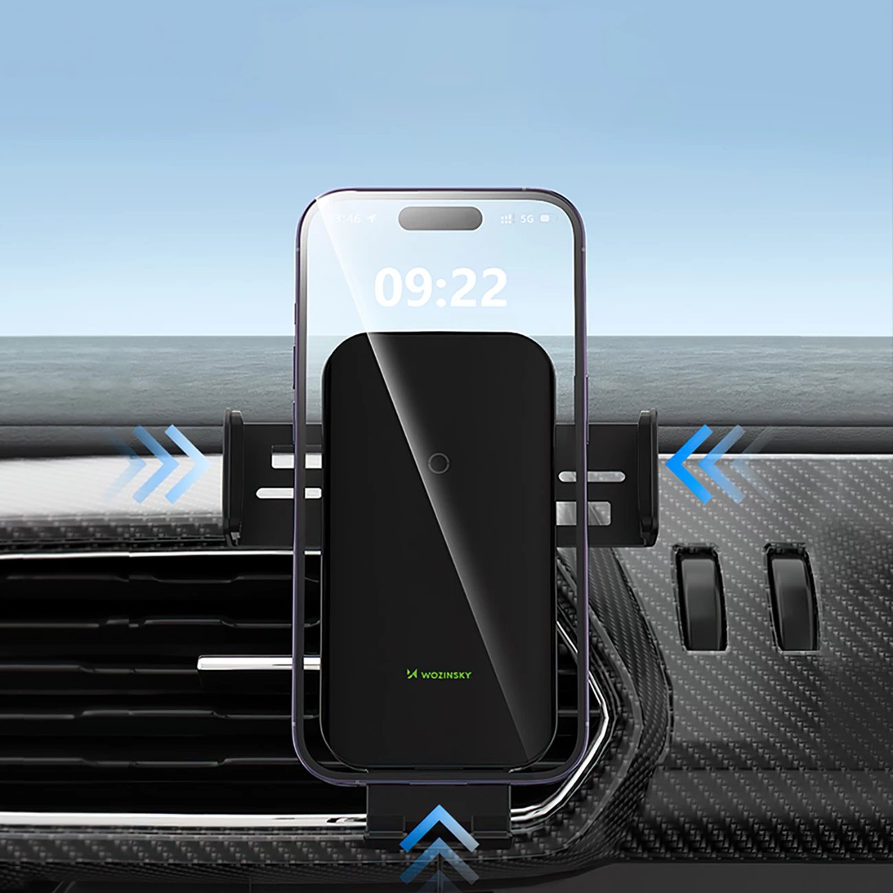 Mbajtës telefoni me karikues wireless Wozinsky WEDZ-3Y8S për veturë, 15W, i zi