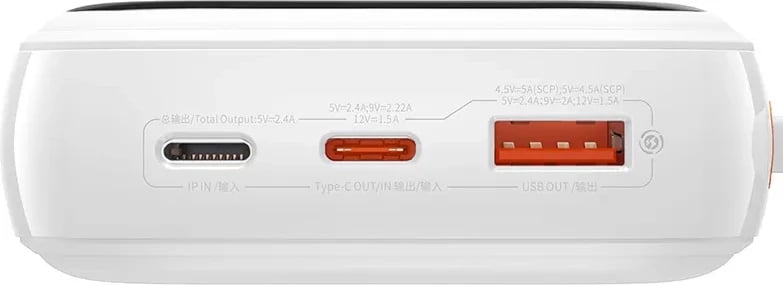 Powerbank Baseus Qpow PRO, 20000mAh, 20W, me kabllo Lightning, USB-C dhe USB, Bardhë