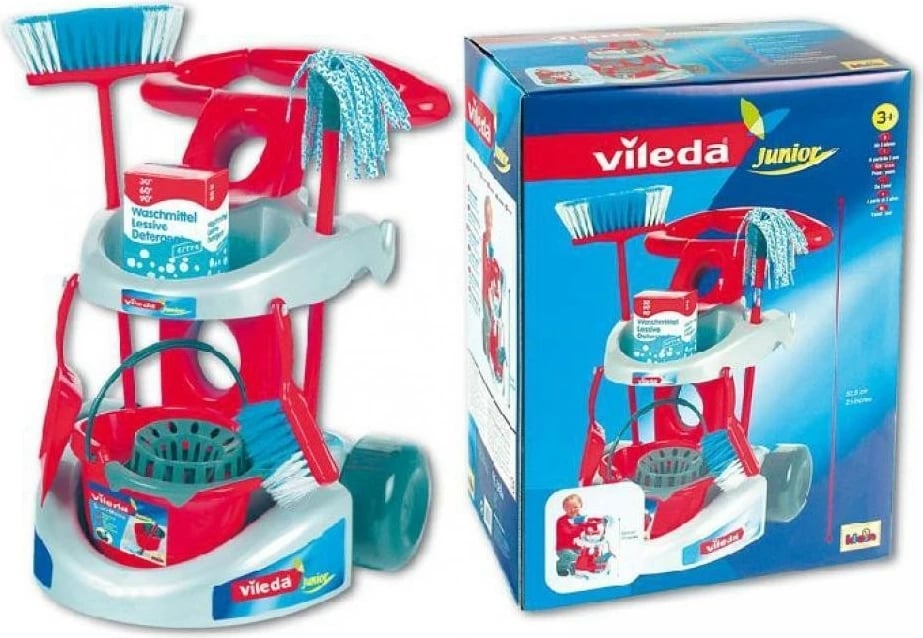 Karrocë lodër për pastrim Klein Vileda Cleaning Cart 2, me aksesorë, Gri/E kuqe, set