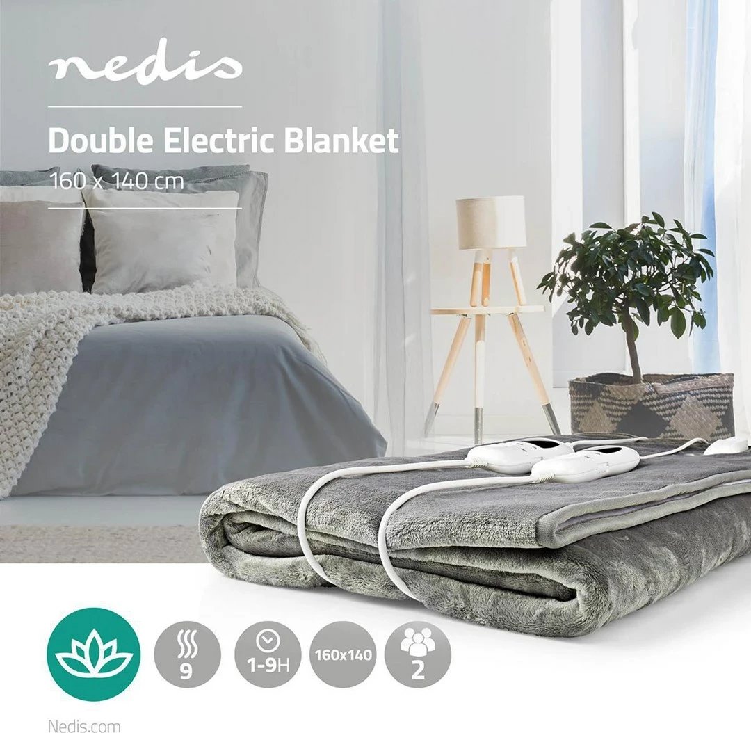Batanije elektrike Nedis PEBL130CWT2, për 2 persona, 120 W, Fleece/Poliester, Gri