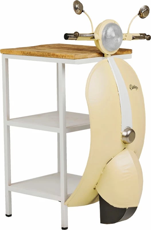 Tavolinë anësore MINI VESPA me rafte, ngjyrë krem e bardhë, natyrale, 61x45x88