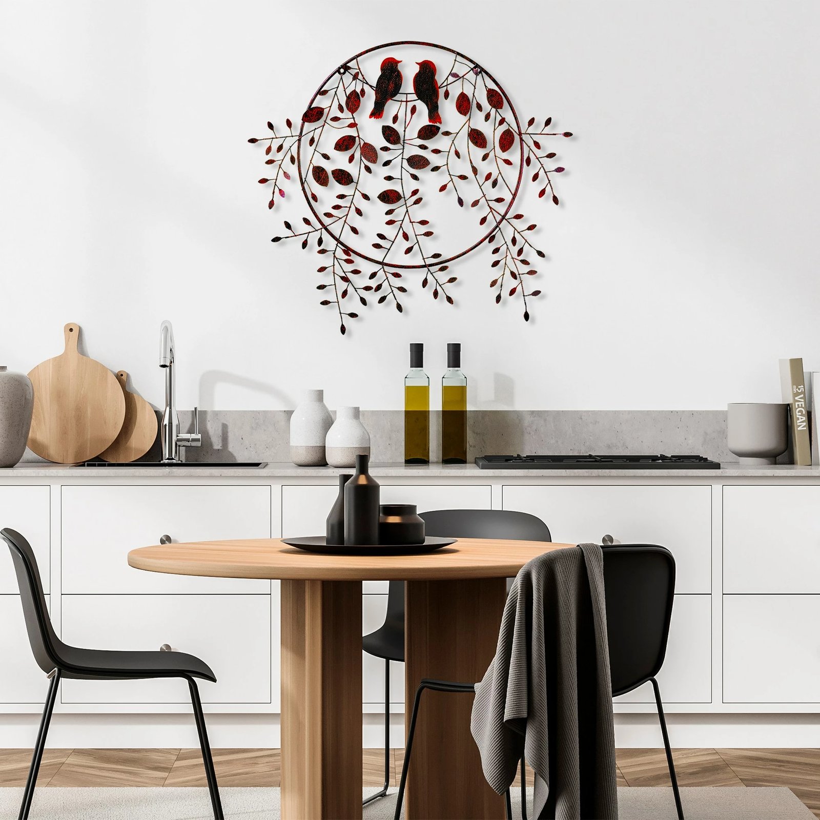 Aksesor dekorativ metalik për mur, dashuria e zogjve, shumëngjyrësh, 75x86cm