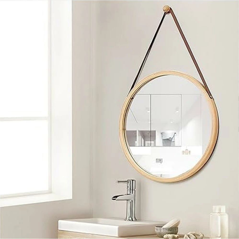 Pasqyrë muri Nextdeco me rrip, Ø30cm, Bambus