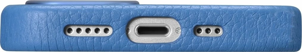 Mbështjellës iCarer Litchi Premium për iPhone 14 Pro, lëkurë natyrale, MagSafe, kaltër