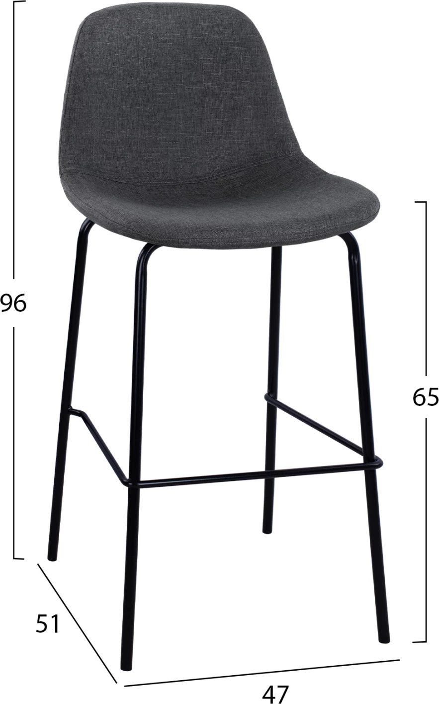 Karrige për bar FH9298.10, pëlhurë gri, këmbë metali, 47x51x96, set prej 4 copë