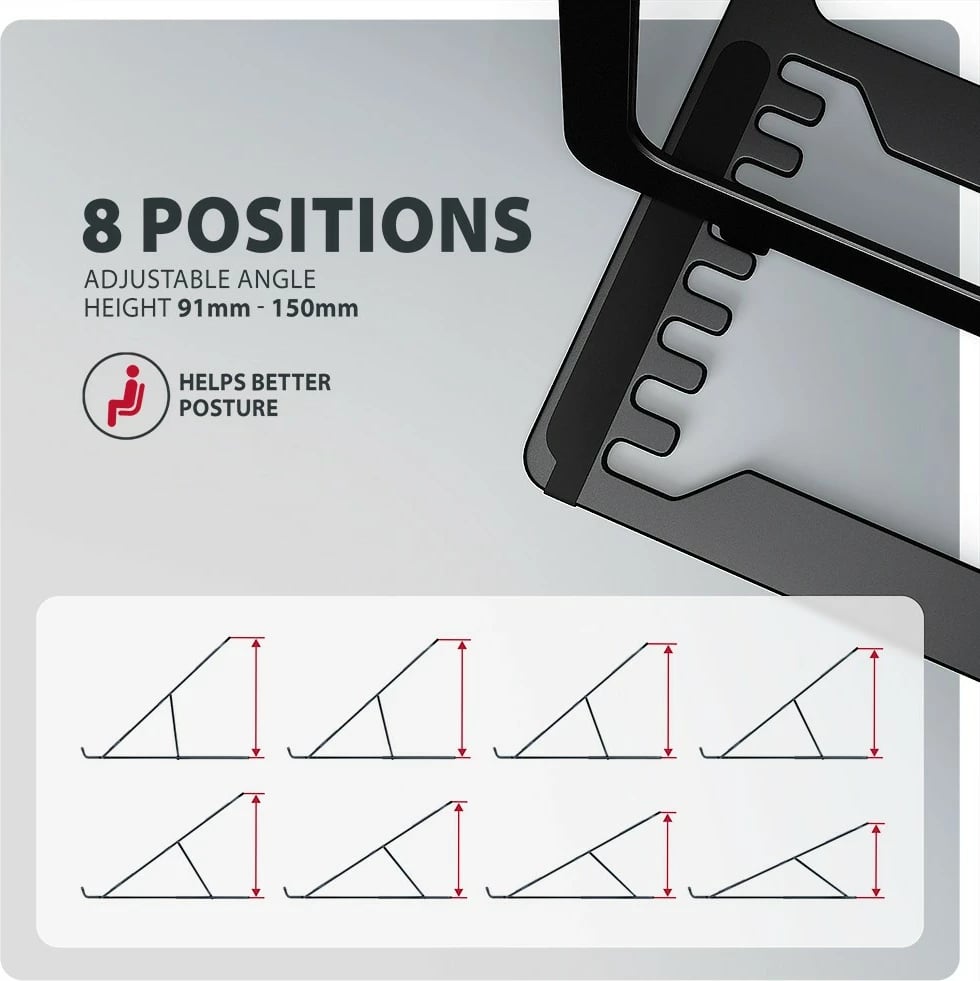 Mbajtëse laptopi AXAGON STND-LAB alumini 10-17.3" 8 pozicione e rregullueshme, e zezë