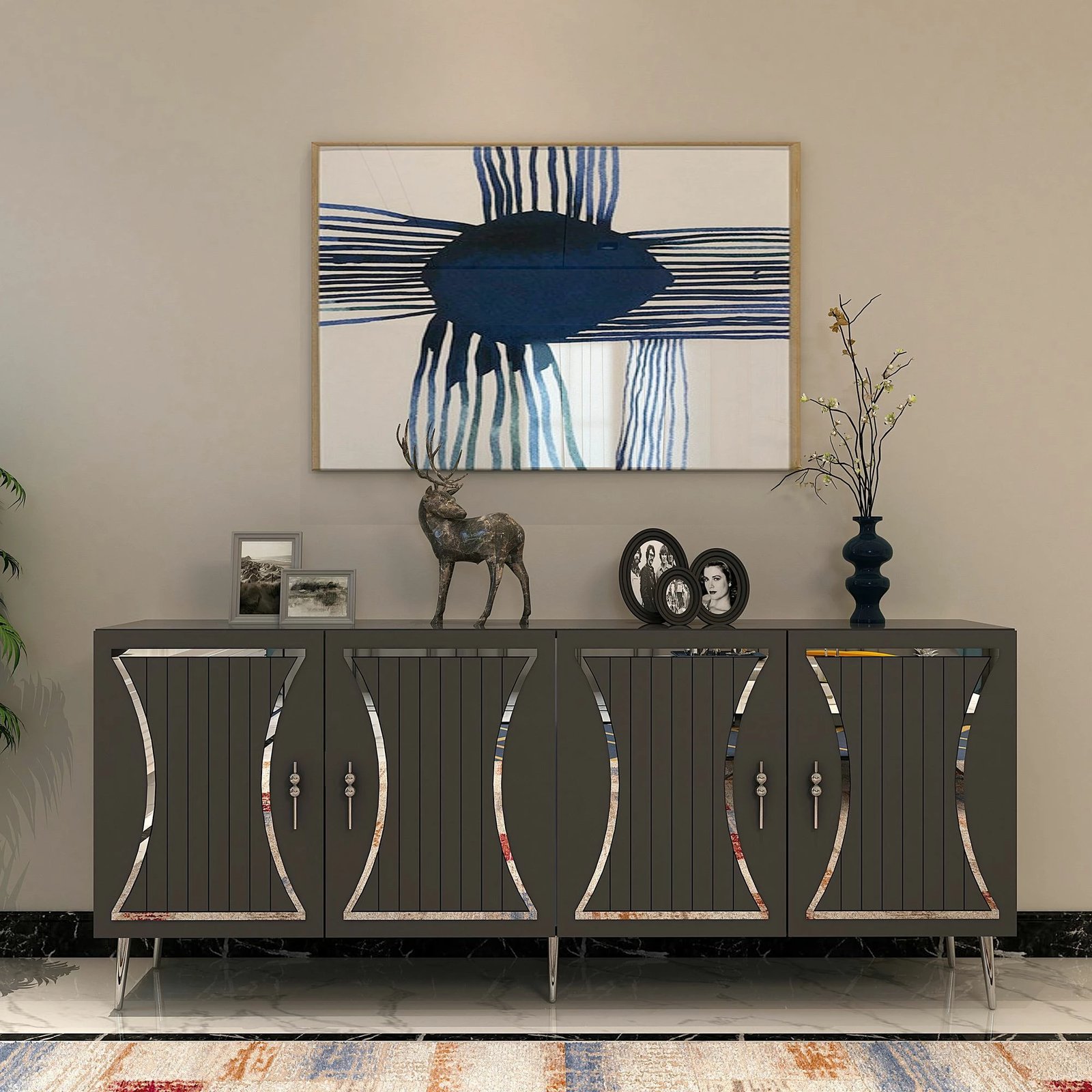 Konsol Skye Decor, ngjyrë antracit dhe argjendi