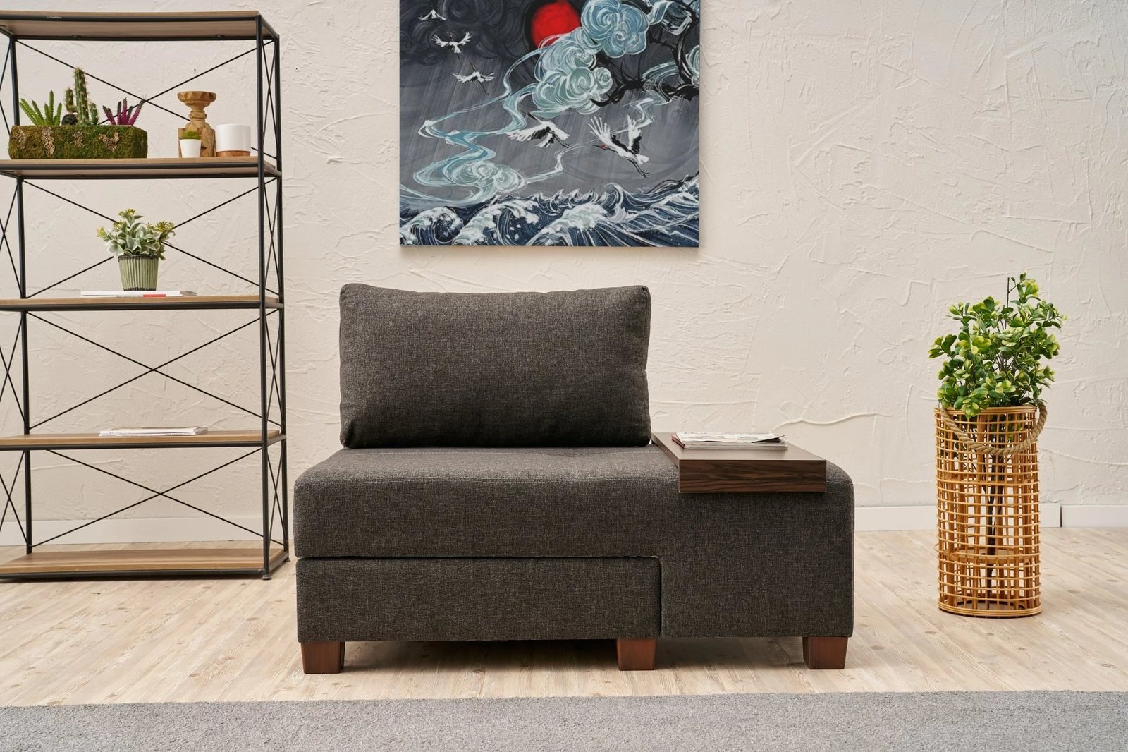 Krevat-kolltuk një vendësh, Atelier del Sofa, Perenna Linen, kënd i djathtë, ngjyrë antracit