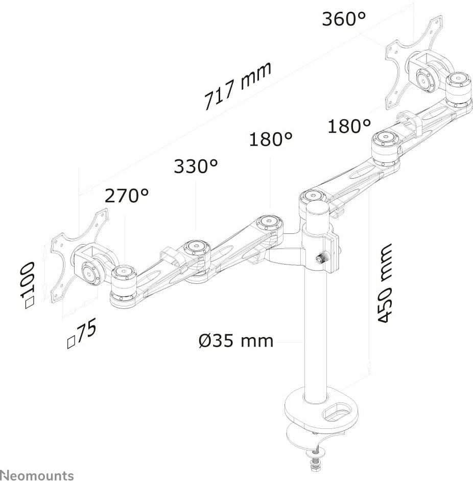 Mbajtës monitori Neomounts FPMA-D935DG, Grommet, 6 kg, 27", Silver