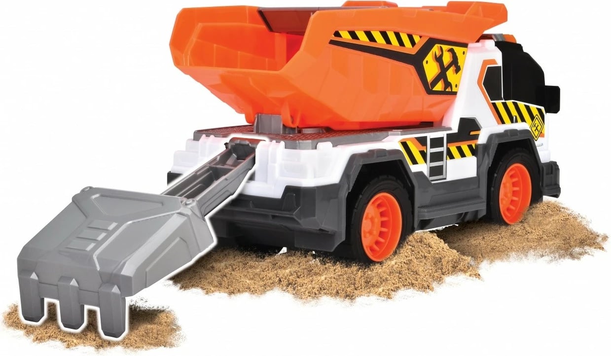Kamion lodër Dickie A.S. Dump Truck 30 cm, me dritë e zë, portokalli/zi/gri/bardhë Kamion lodër Dickie A.S. Dump Truck 30 cm, me dritë e zë, portokalli/zi/gri/bardhë