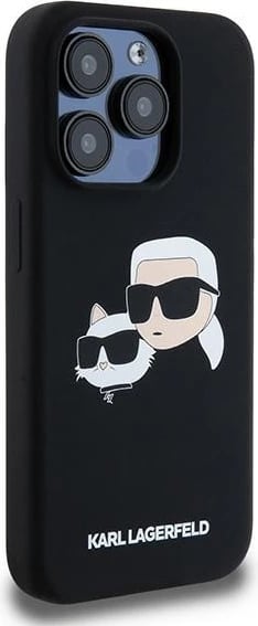 Mbështjellës Karl Lagerfeld Silicone Karl & Choupette MagSafe për iPhone 15 Pro, i zi