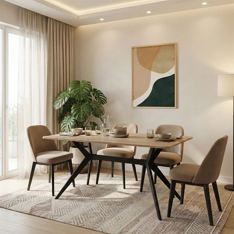 Tavolinë Ezali, sipërfaqe sonoma, këmbë metalike të zeza, 140x80x75cm