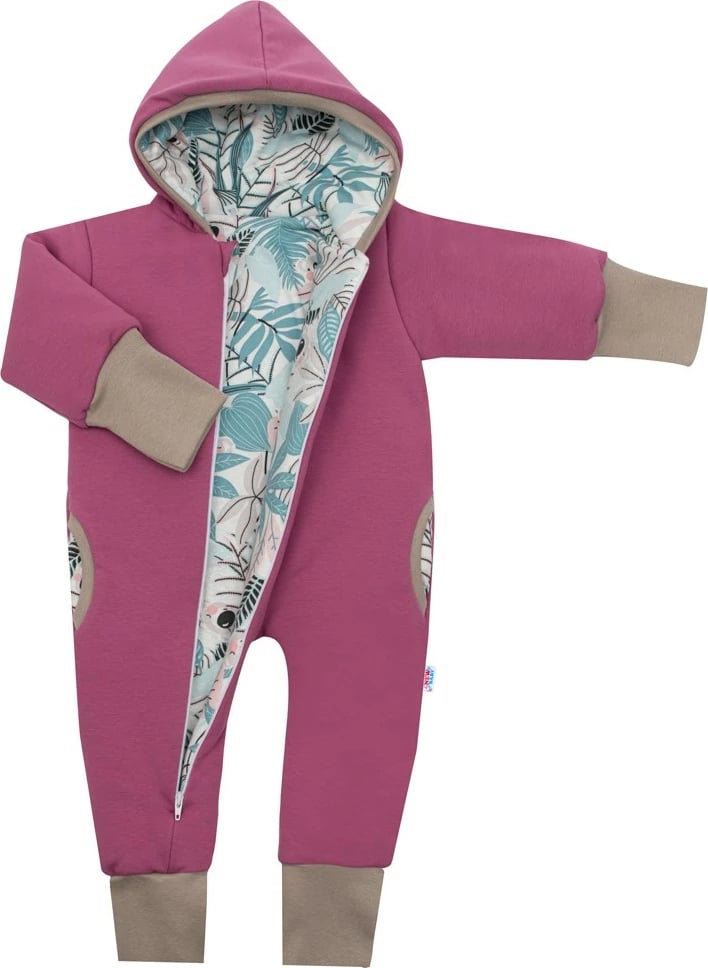 kombinezon pranveror me kapuç, New Baby Spring, madhësi 62 (3-6m), me zinxhir të plotë, astar pambuku, rozë-vjollcë