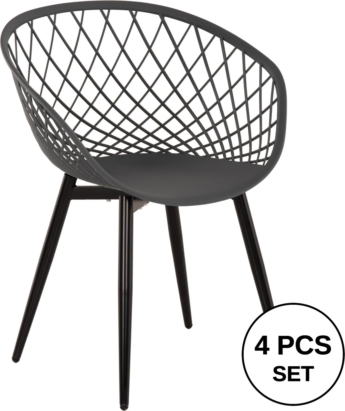 Karrige me krahë ARIADNE FH8001.30, ngjyrë gri, polipropilenë, këmbë metali të zeza, 63x56x80H cm, set prej 4 copë