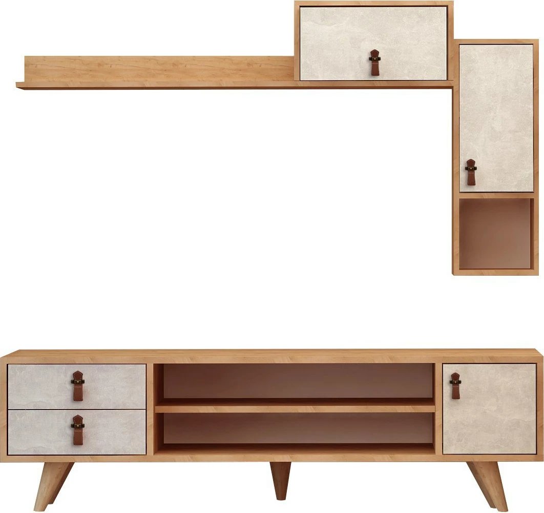 Komodë TV Hanah Home, Eleva, ngjyrë lis dhe e bardhë