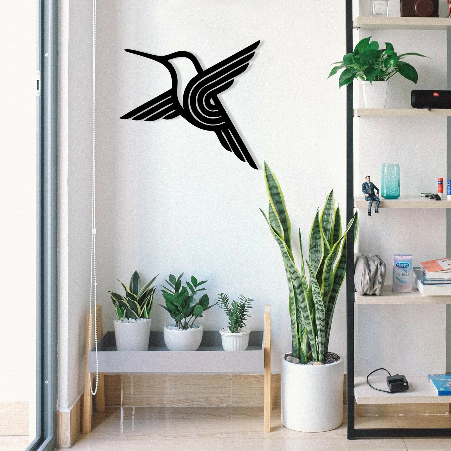 Aksesor dekorativ metalik për mur, Wallity, zog ari, ngjyrë e zezë, 54x50cm