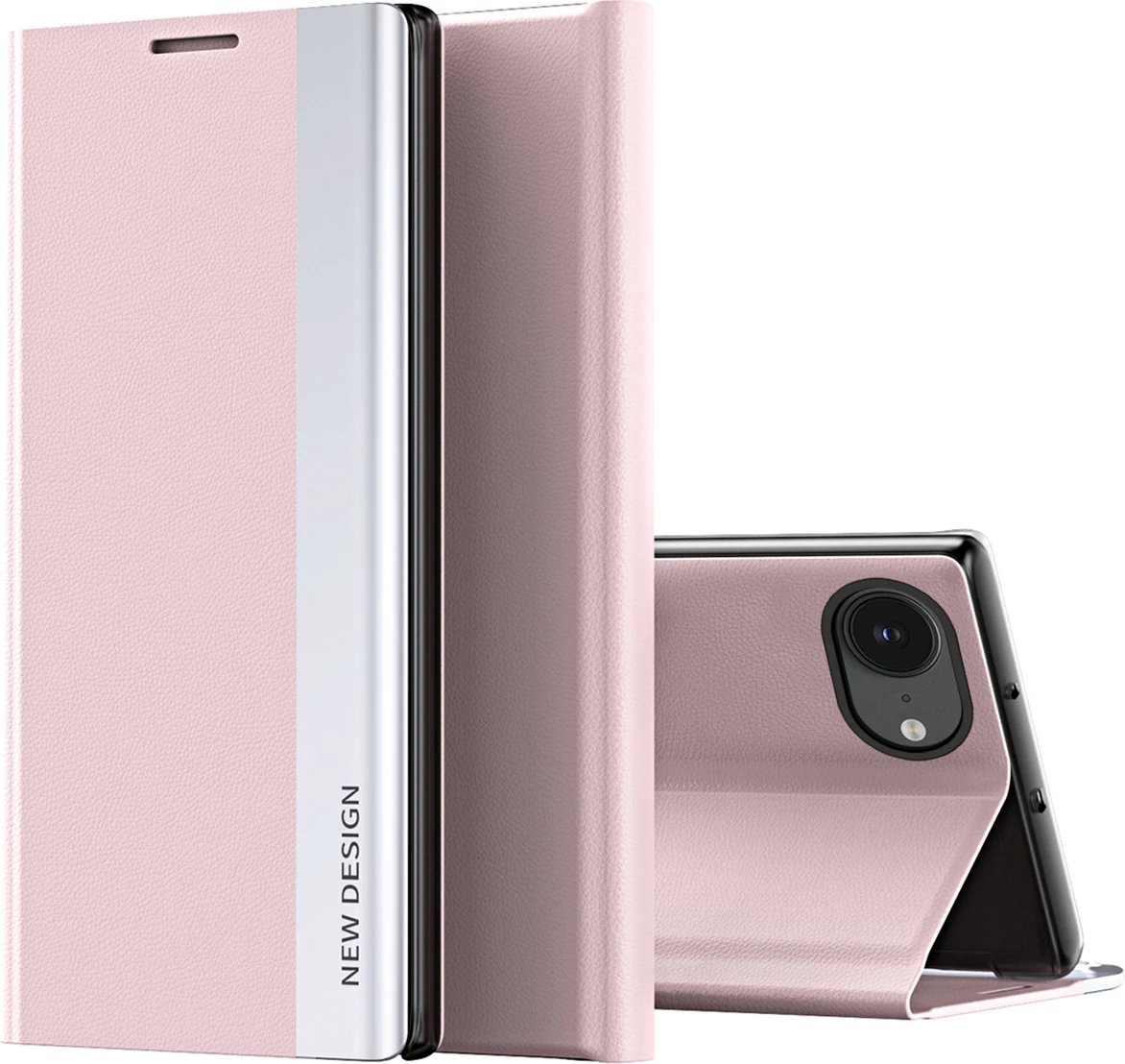 Mbështjellës Hurtel Sleep Case Pro për iPhone 16e, me kapak dhe qëndresë, rozë