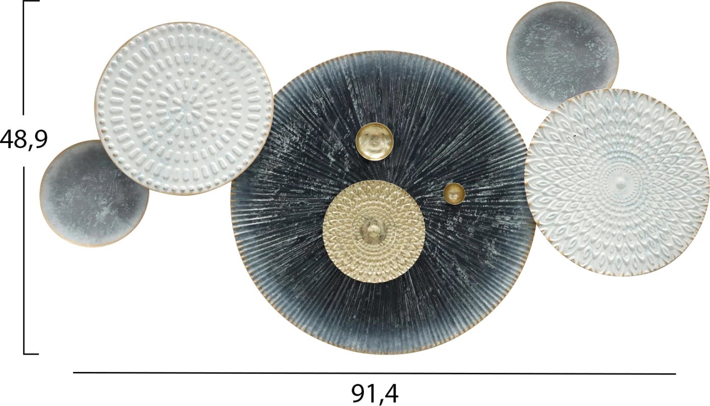 Dekor muri FH7551 metal, forma të ndryshme rrethore, bardhë, gri, ar