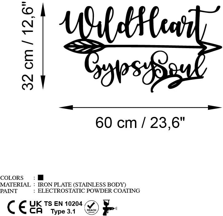 Aksesor dekorativ metalik për mur, Wallity, Wild Heart Gypsy Soul