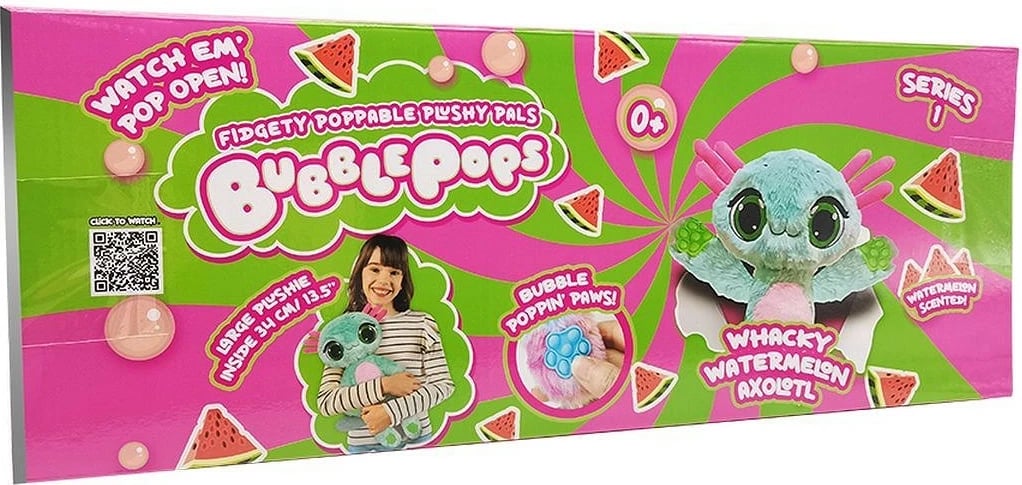 Maskotë pellushi Bubble Pops Watermelon Axolotl PT-2312004/9, 34 cm, me aromë shalqiri, shumëngjyrësh