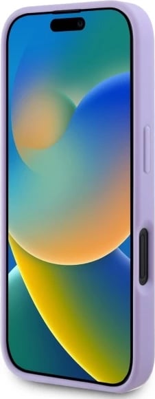 Mbështjellës Guess Saffiano Peony Classic Logo MagSafe për iPhone 16, vjollcë