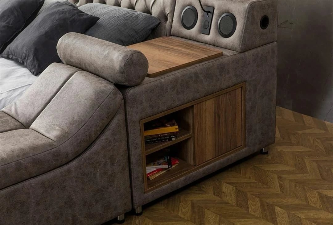 Krevat dopio smart, ngjyrë kafe, Skye Decor, me masazh, USB, audio