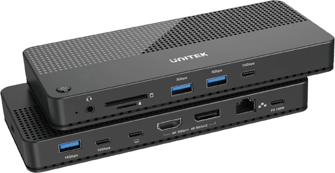 Stacion dokimi Unitek D1079A, 12 porte, HDMI 2.1, USB 4, PD 100W, e zezë