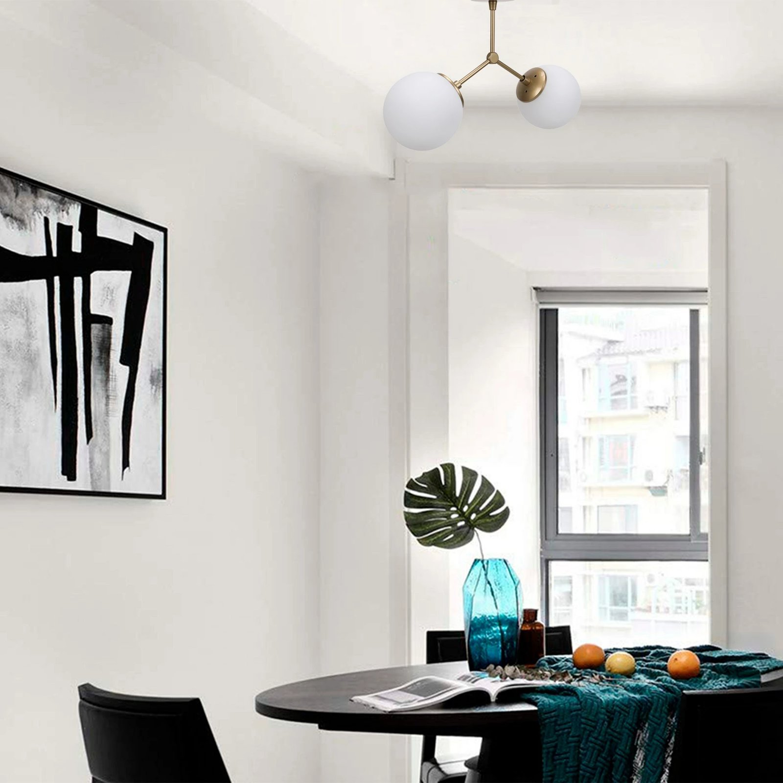 Llambë tavani skandinave, Opviq Damar - 6332, metal, xham, e verdhë dhe e bardhë, 44x15cm