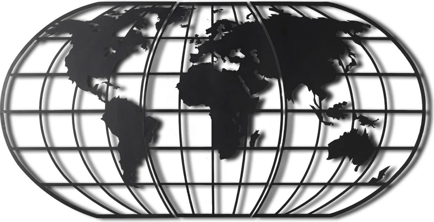 Aksesor dekorativ metalik për mur, hartë bote, ngjyrë e zezë