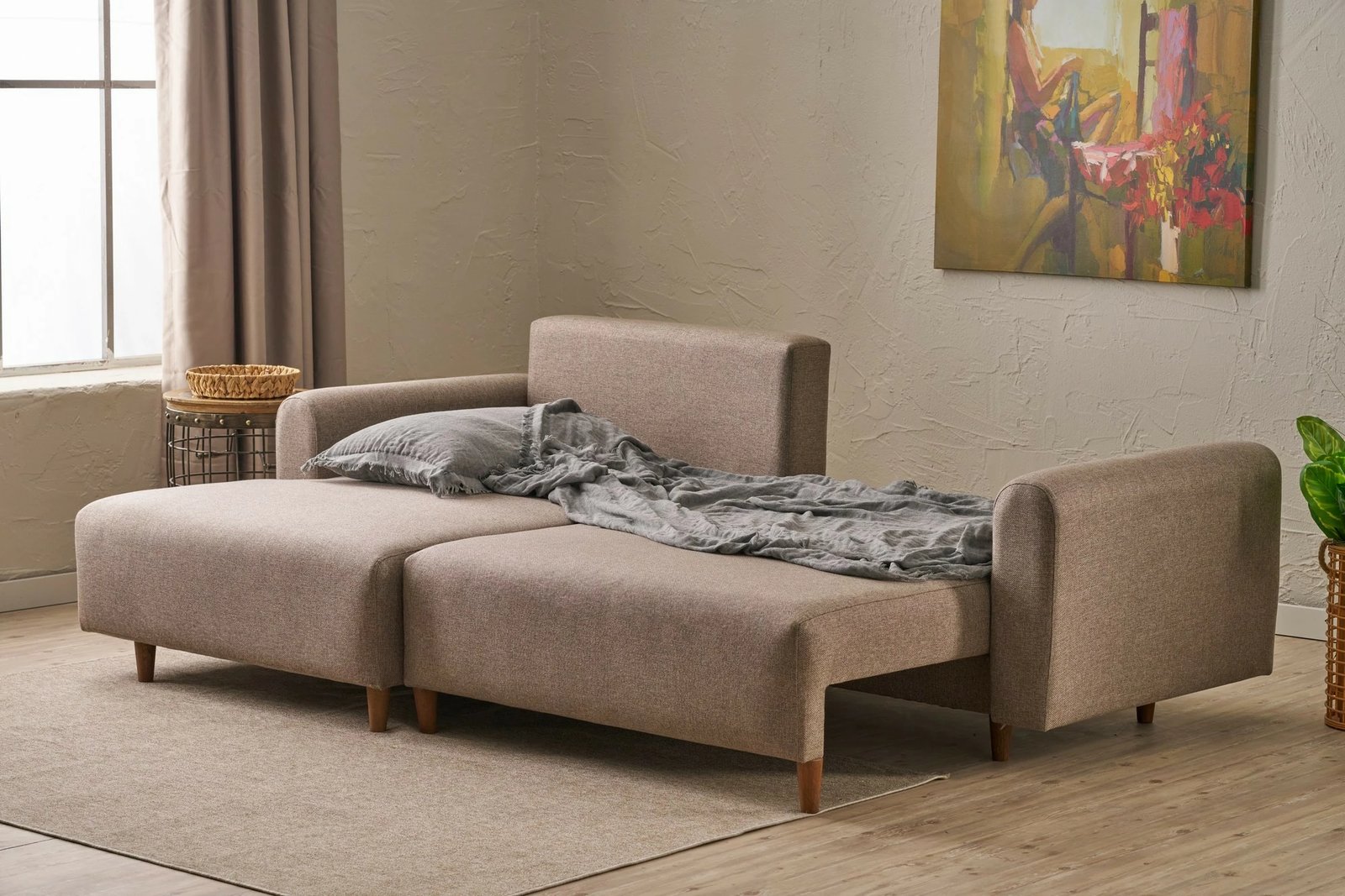 Kënd-sofë krevati Atelier del Sofa, kënd majtas, ngjyrë kafe
