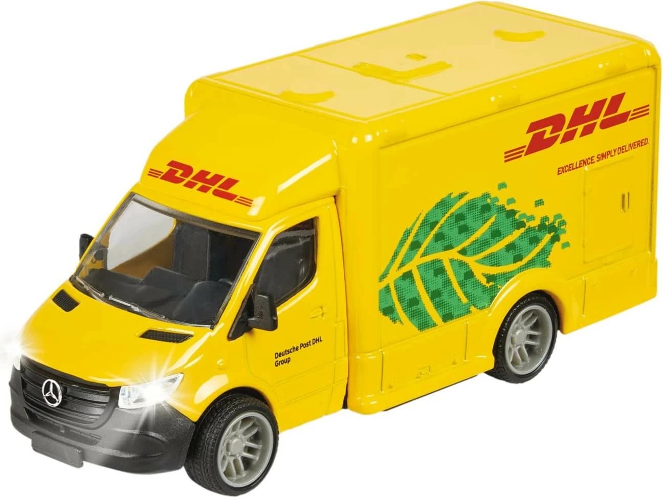 Lodër veturë Majorette Mercedes-Benz Sprinter DHL, metal, 12.5 cm, e verdhë, me drita dhe zë