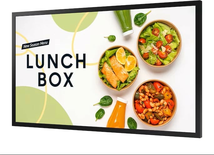 Monitor signage gjysmë-outdoor, Samsung, OM32DX LH32OMDEBGBXEN, 32", FHD 1080p, 2000 nits, Wi‑Fi, IP5X, e zezë