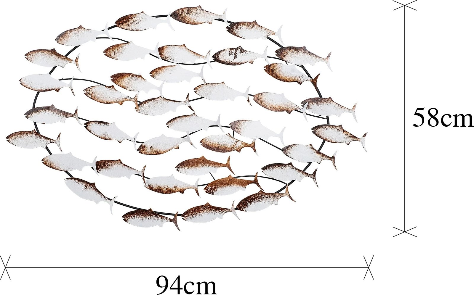 Aksesor dekorativ metalik për mur, Wallity, Alabalık, shumëngjyrësh, 94x58x5cm
