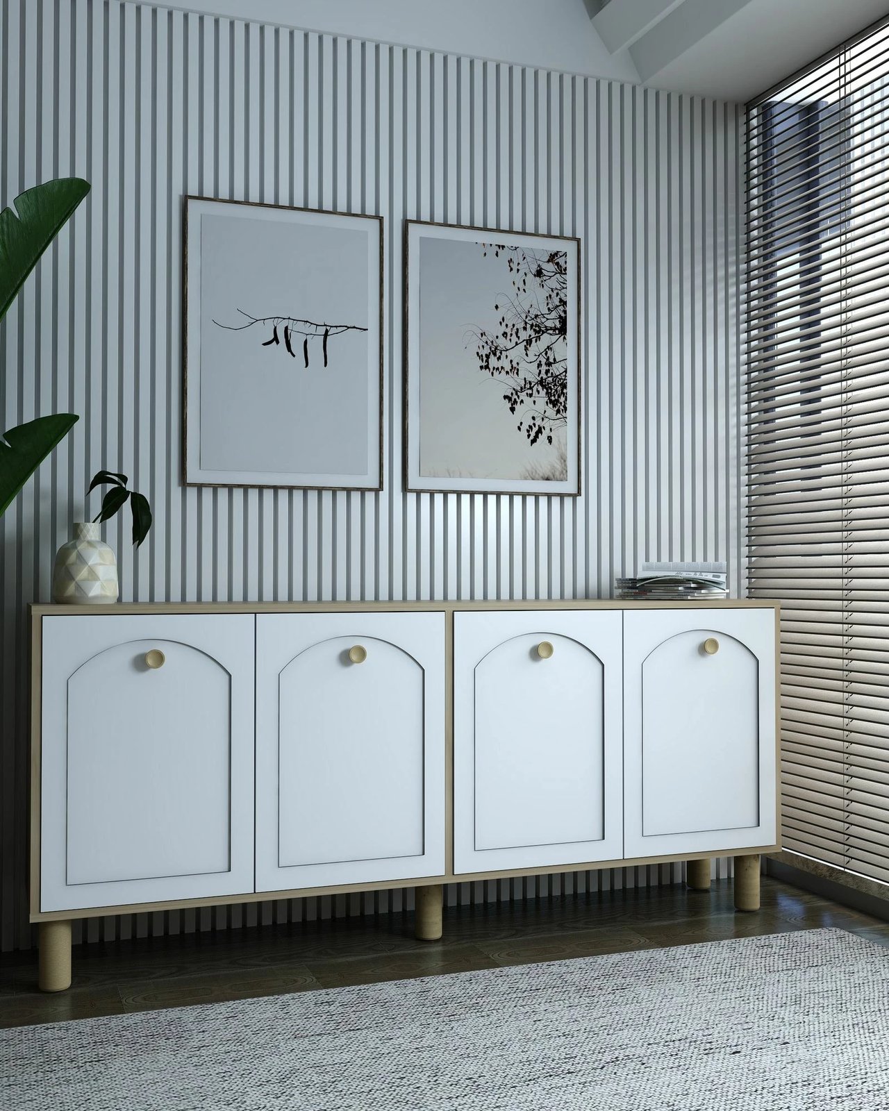 Konsolë Skye Decor, model i thjeshtë KX180 Bohem, ngjyrë lis safir dhe e bardhë