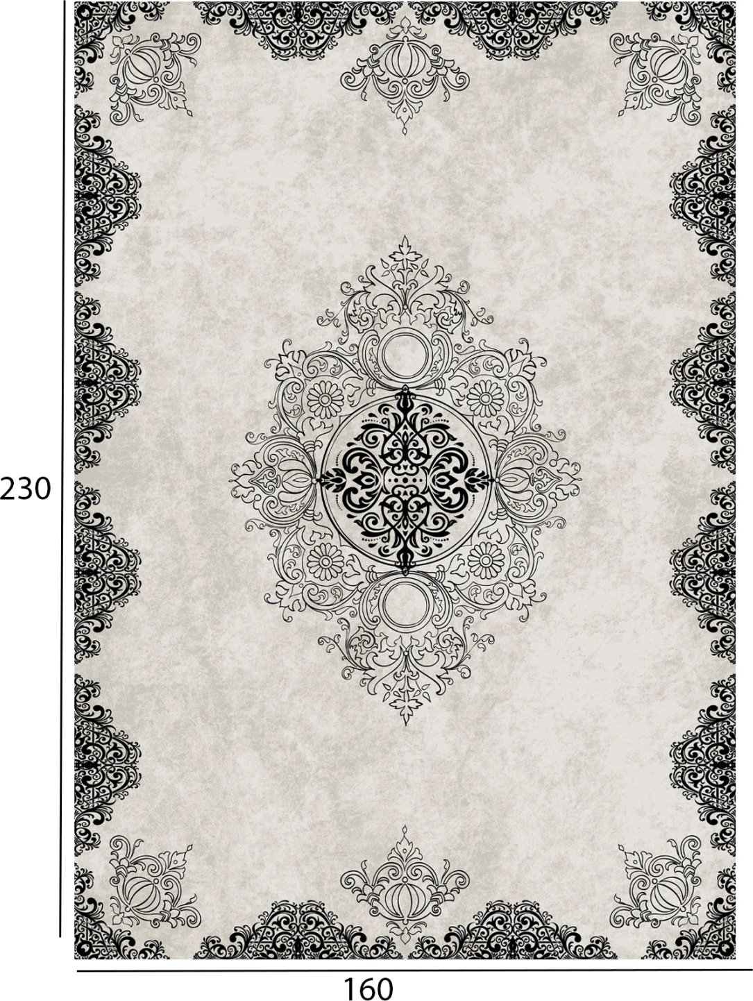 Tapet vintage JOSIANE, bardhë-e-zi, FH7675.25, 160x230cm, me franja