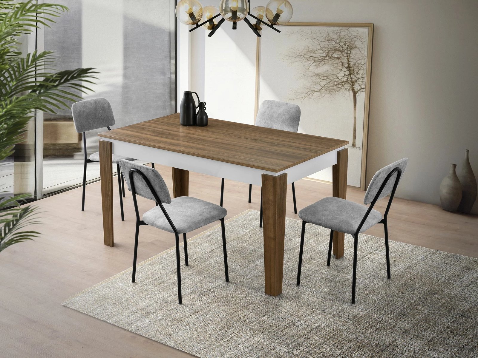 Tavolinë ngrënie me zgjatje, ngjyrë arre dhe e bardhë, Skye Decor Cunda - 2981