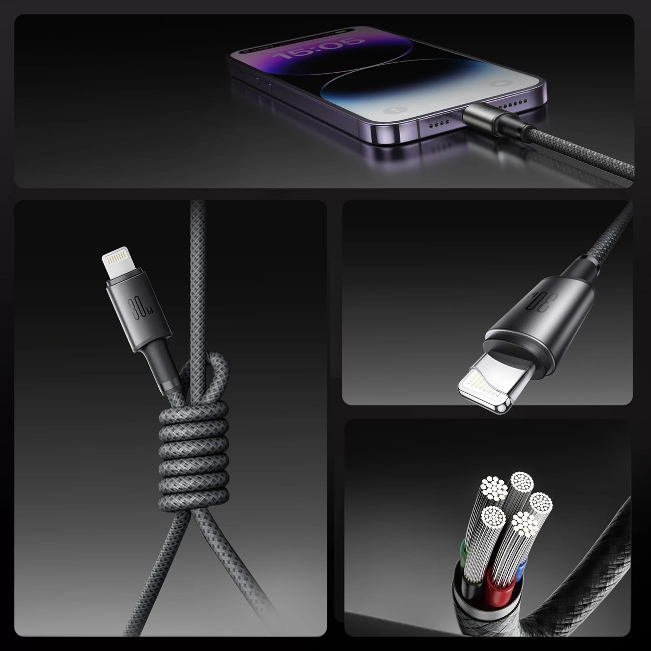 Kabllo Joyroom S-A50 Unlimited Series, USB-C në Lightning, 1.2m, 30W, me organizues magnetik, Gri