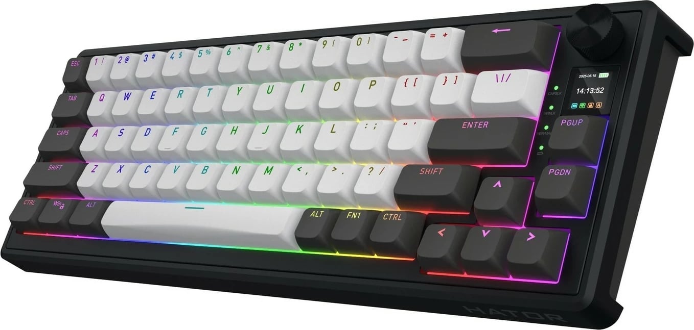 Tastierë mekanike Hator Skyfall 65 PRO, wireless, RGB, hot-swap, 65%, gri-zezë