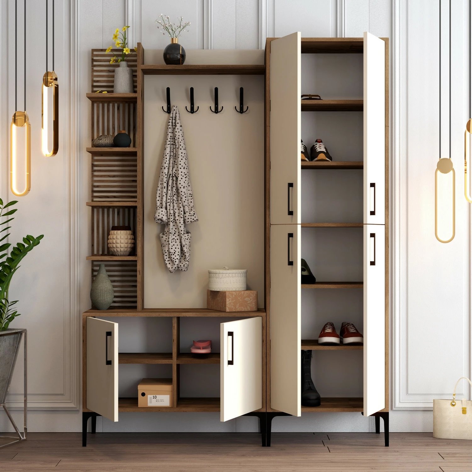 Stendë korridori, ngjyrë arre dhe krem, Skye Decor, Viyana DA