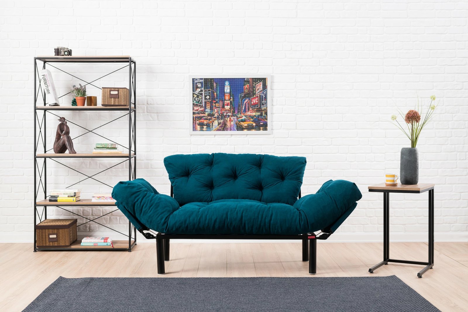 Divan-krevat dy ulëshe, ngjyrë petrol blue, Atelier del Sofa, Nitta