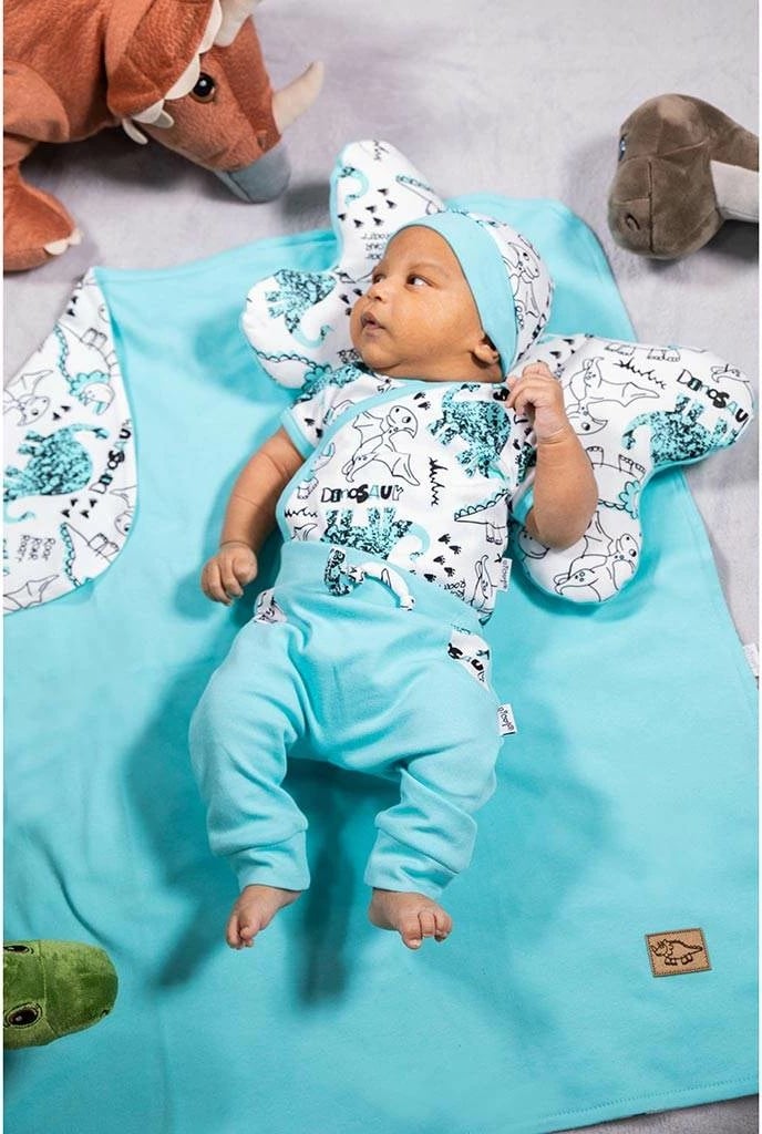 Kapelë-shall bebe Nicol Dinosaur, 100% pambuk, madhësia 56/62, tirkiz