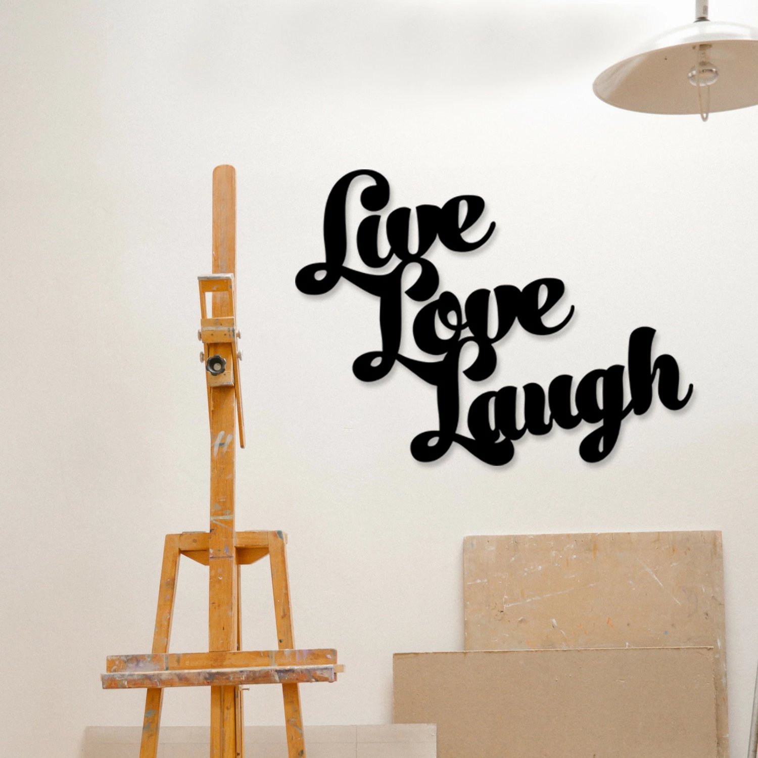 Aksesor dekorativ metalik për mur, Wallity, Lıve Love Laugh, ngjyrë e zezë