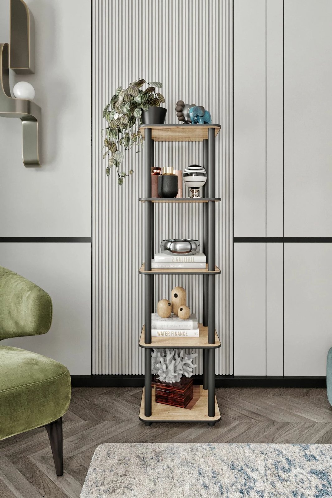 Raft librash Skye Decor, 5 kate, ngjyrë lisi