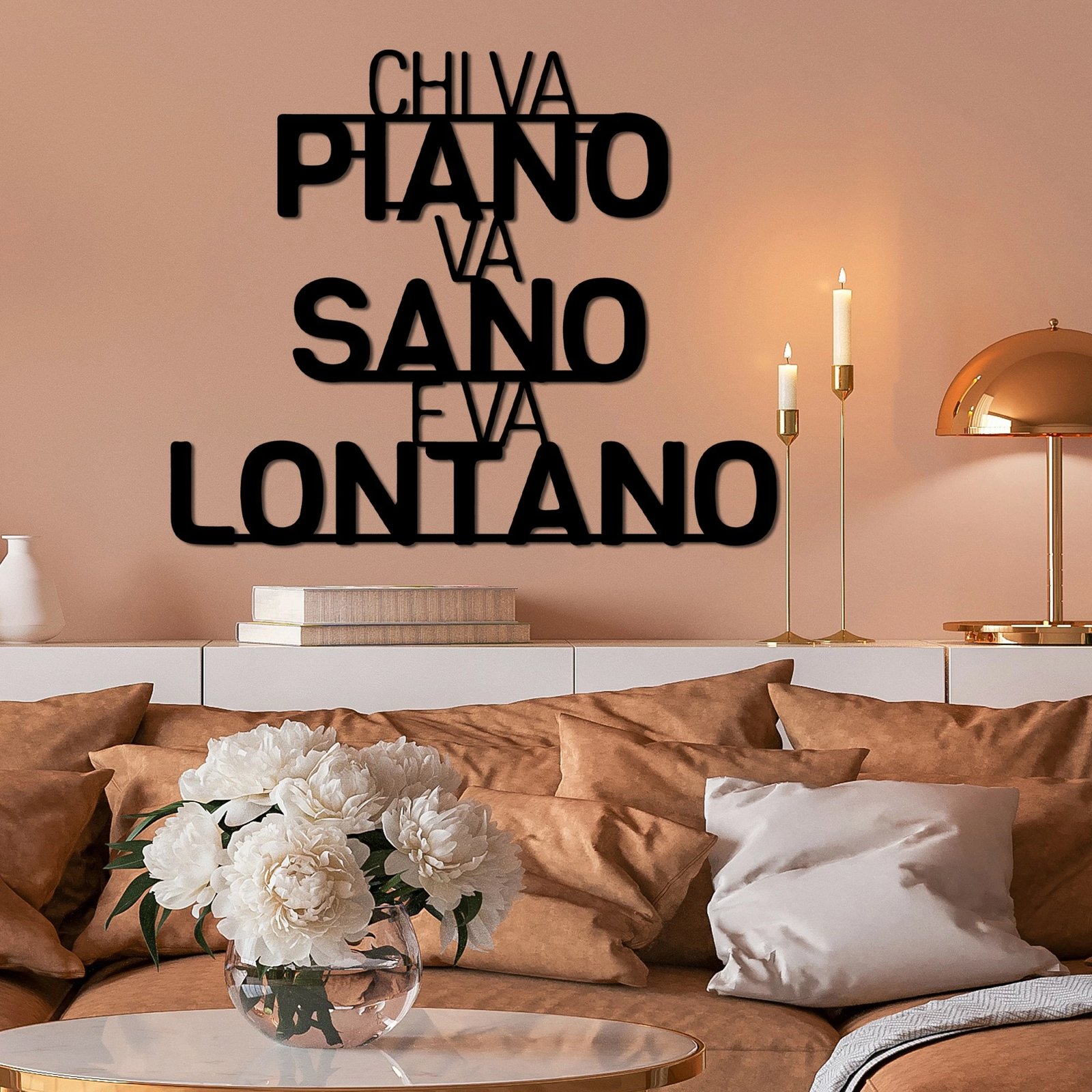 Aksesor dekorativ metalik për mur, Wallity Lontano 1, ngjyrë e zezë, 56x46cm