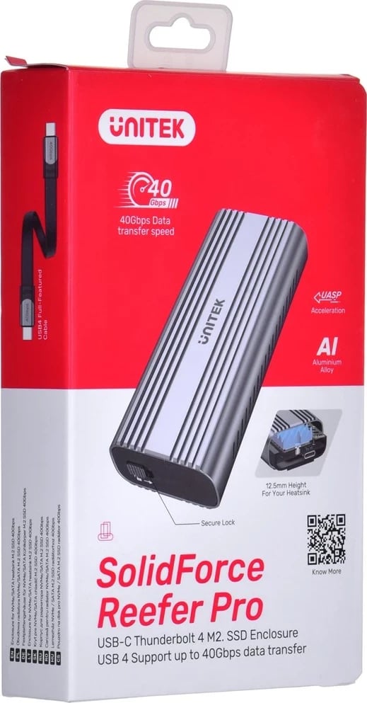 Kasë UNITEK M.2 NVME, USB 4, Gri